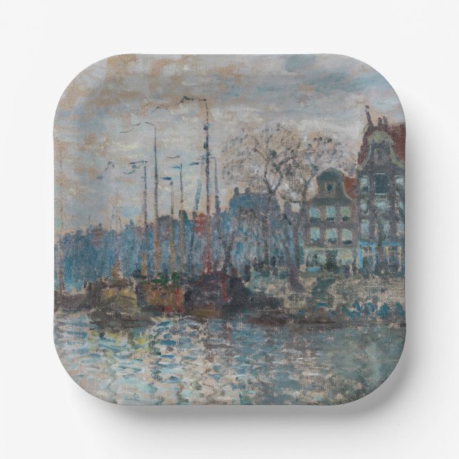 Plato De Papel Claude Monet - Vista de Ámsterdam (Anverso)