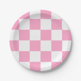 Plato De Papel Clavel Rosa/Blanco a Cuadros