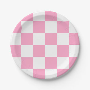Plato De Papel Clavel Rosa/Blanco a Cuadros
