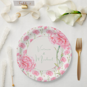 Plato De Papel Clavel Rosa Bodas Personalizadas