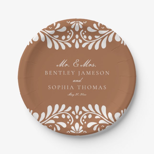 Plato De Papel Clay Talavera Tile Boda español de Fiesta (Anverso)