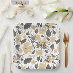 Plato De Papel Clematis Flowers Yellow Grey Botanical