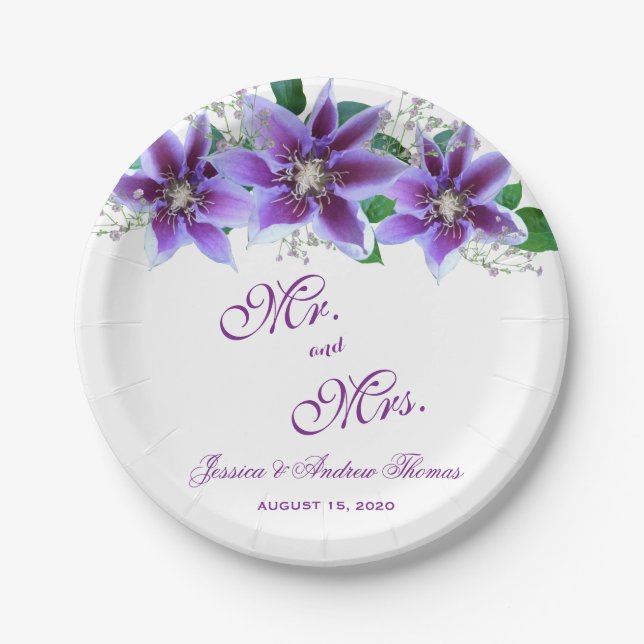 Plato De Papel Clématite Chic Clásica Boda (Anverso)