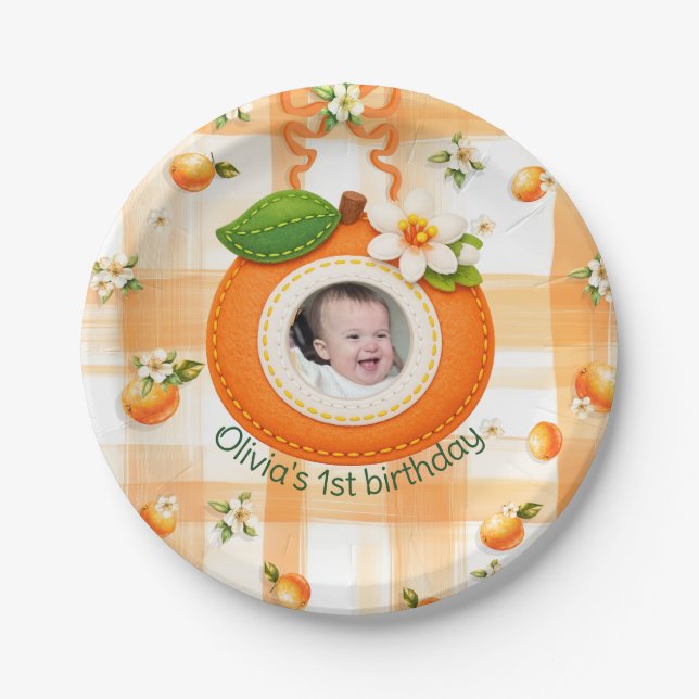 Plato De Papel Clementine Cutie - El primer cumpleaños del bebé (Anverso)