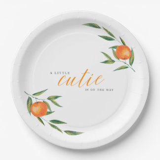 Plato De Papel Clementine Watercolor "Cutie" Baby Shower 