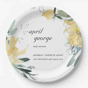 PLATO DE PAPEL CLEVANTE ELEGANTE BABY SHOWER FLORAL VERDE