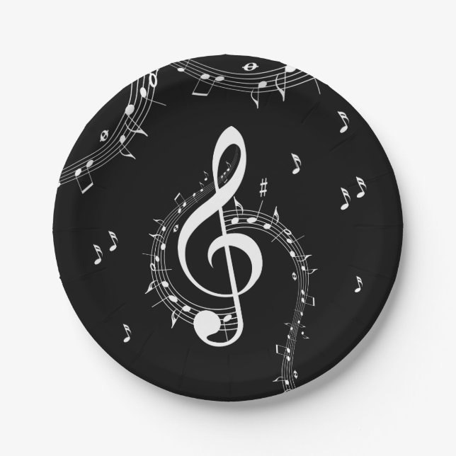 Plato De Papel Climactic G Clef Music Black (Anverso)