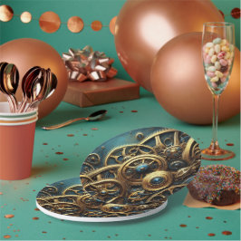 Plato De Papel Clockwork Gold y Verde azulado