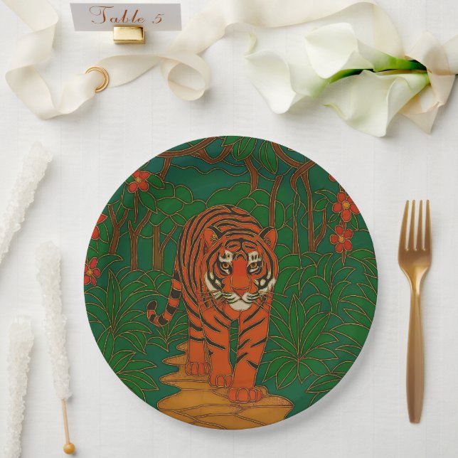 Plato De Papel Cloisonne Art Tiger on the Jungle Path (Boda)