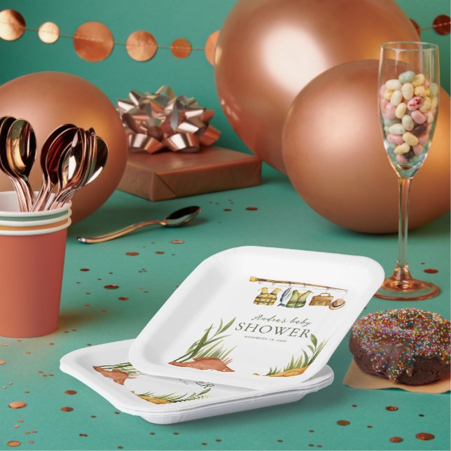 Plato De Papel clothesline Reel Excited Fishing Baby Shower   (Multi)