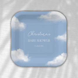 Plato De Papel Cloud 9 Blue Baby Shower Personalizado