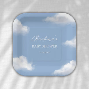 Plato De Papel Cloud 9 Blue Baby Shower Personalizado