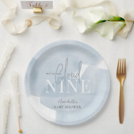 Plato De Papel Cloud 9 Blue Sky Watercolor Boy Baby Shower