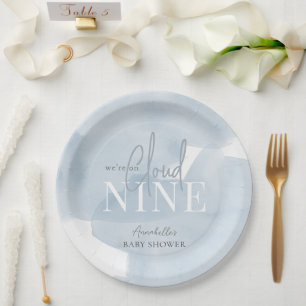 Plato De Papel Cloud 9 Blue Sky Watercolor Boy Baby Shower