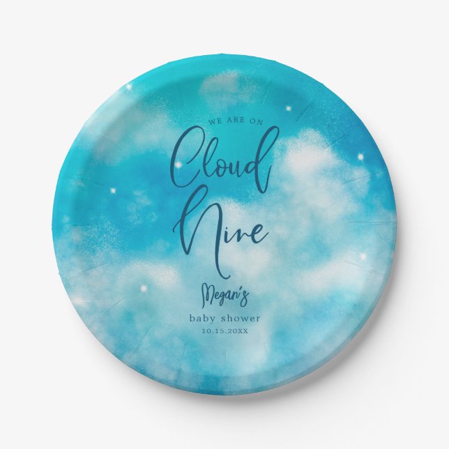 Plato De Papel Cloud Nine Boy Baby Shower (Anverso)
