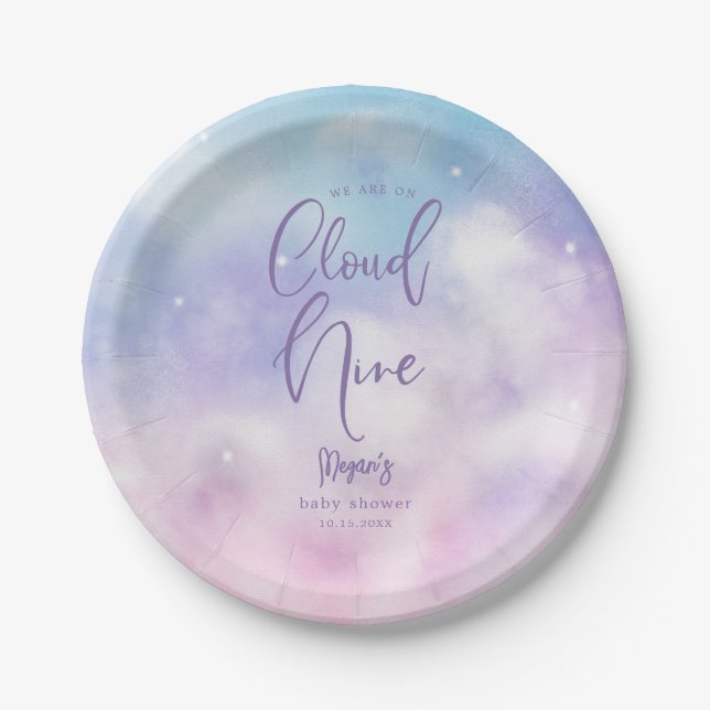 Plato De Papel Cloud Nine Chica Baby Shower (Anverso)