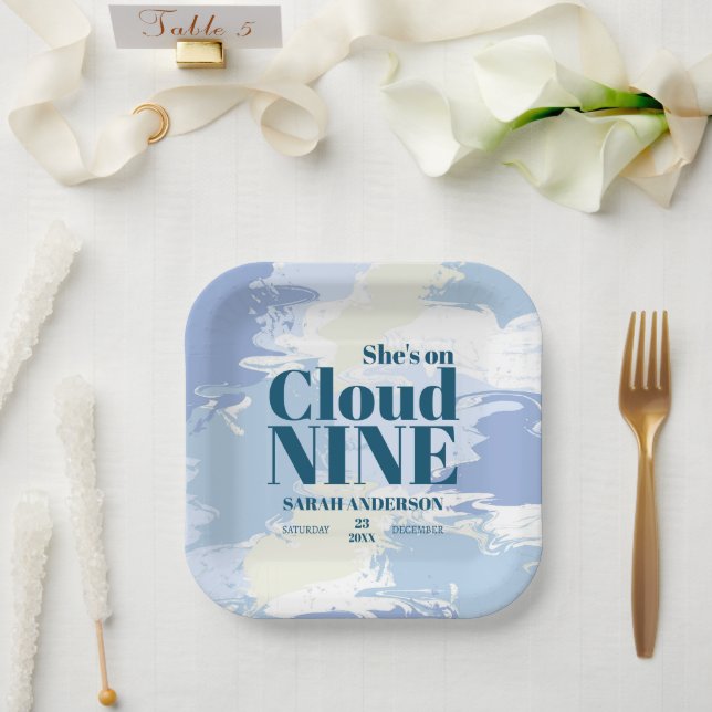 Plato De Papel Cloud Nueve Whimsical Artsy Blue Bridal Shower (Boda)