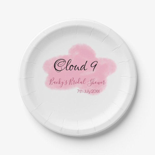 Plato De Papel Clouds nine red pastel bridal shower namedate (Anverso)