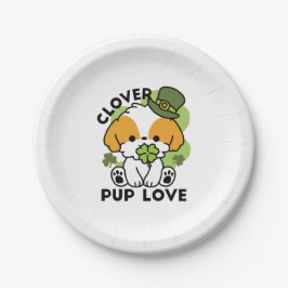 Plato De Papel Clover Pup Love - Diseño de perros del Día de San