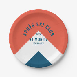 Plato De Papel Club Après Ski Rojo Navy Estilo Vintage Fiesta de 