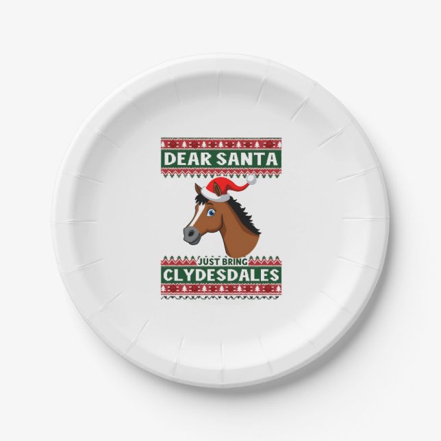 Plato De Papel Clydesdale Horse Christmas Ugly Xmas Sweater Eques (Anverso)