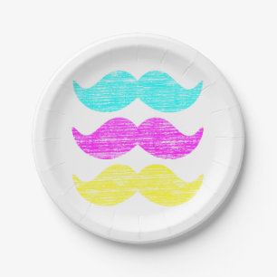 Plato De Papel CMY Mustaches (estilo letterpress)