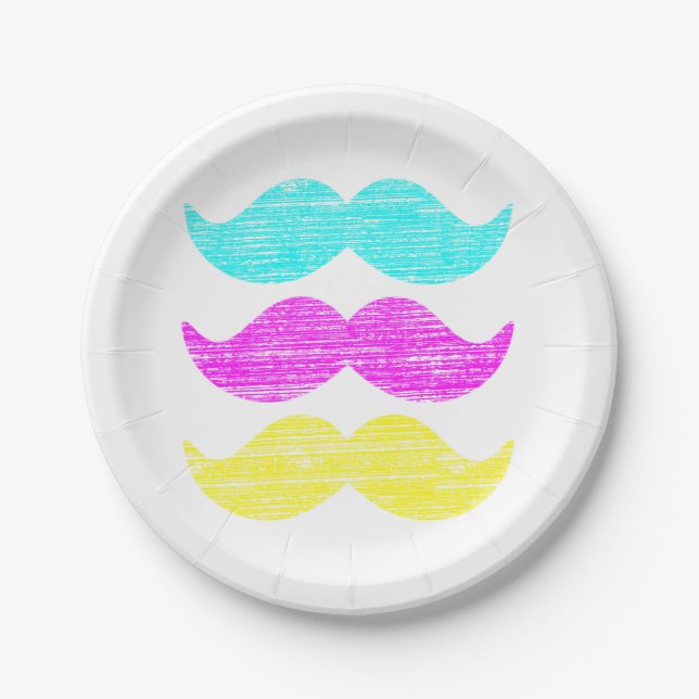 Plato De Papel CMY Mustaches (estilo letterpress) (Anverso)