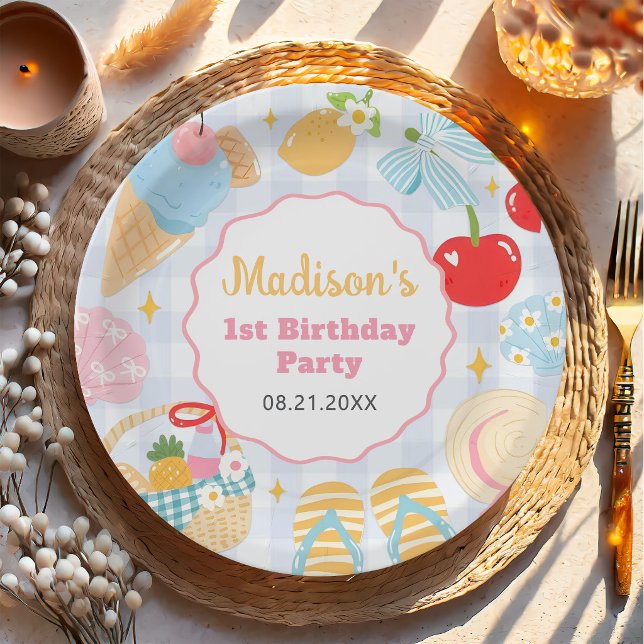 Plato De Papel Coastal Beach Pastel Doodle Girls Birthday (Subido por el creador)
