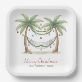 Plato De Papel Coastal Christmas Palm Trees With Hammock