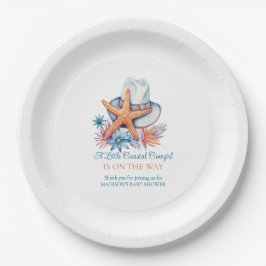 Plato De Papel Coastal Cowgirl Hat and Seashells Paper Dinner N