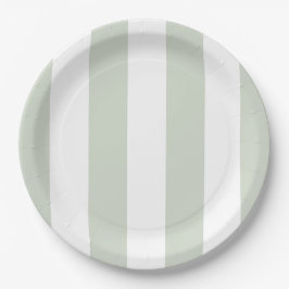 Plato De Papel Coastal Green Cabana Stripes Cumpleaños