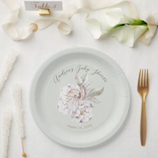 Plato De Papel Coastal Watercolor Shells and Floral Baby Shower