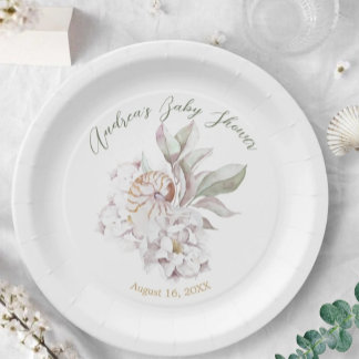 Plato De Papel Coastal Watercolor Shells and Floral Baby Shower