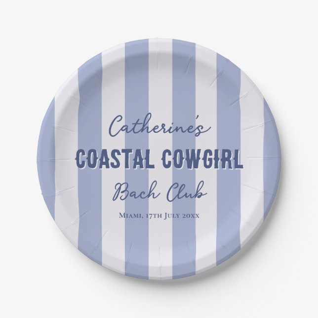 Plato De Papel Coastre Cowgirl Bach Club Blue White Stripes (Anverso)