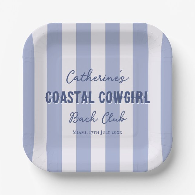 Plato De Papel Coastre Cowgirl Bach Club Blue White Stripes (Anverso)