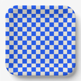 Plato De Papel Cobalt and cream checkerboard pattern