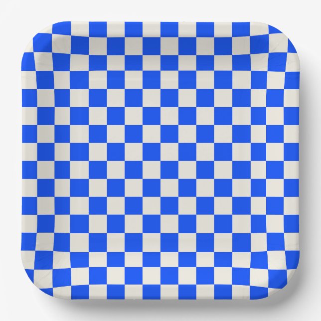 Plato De Papel Cobalt and cream checkerboard pattern (Anverso)