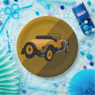 Plato De Papel Coche convertible vintage amarillo, placas de pape