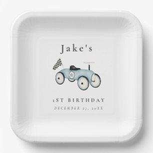 Plato De Papel Coche de carreras retro lindo con cualquier placa