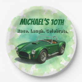 Plato De Papel Coche de Carreras verde de fiesta de cumpleaños de