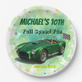 Plato De Papel Coche de Carreras verde de fiesta de cumpleaños de