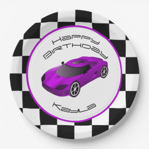 Plato De Papel Coche Purple Race   Fiesta de cumpleaños del Perso