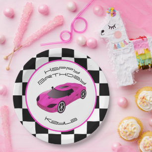 Plato De Papel Coche rosado  Fiesta de cumpleaños del Personaliz