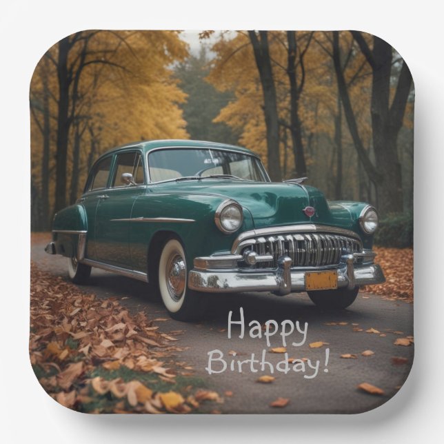 Plato De Papel Coche verde antiguo (Anverso)