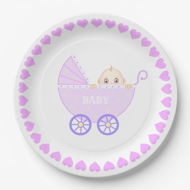 Plato De Papel Cochecito de bebé lindo (Anverso)