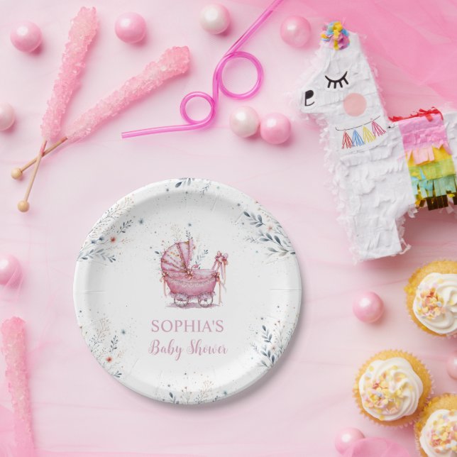 Plato De Papel Cochecito Rosa (Fiesta)