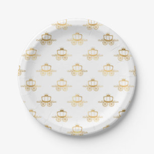 Plato De Papel Coches Dorados Cenicienta Princesa Real Magia