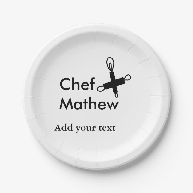 Plato De Papel Cocina del chef añada nombre de texto hombres pana (Anverso)
