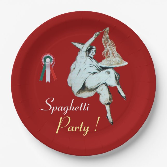 PLATO DE PAPEL COCINA ITALIANA FIESTA DE ESPAGUETTI, RESTAURANTE  (Anverso)