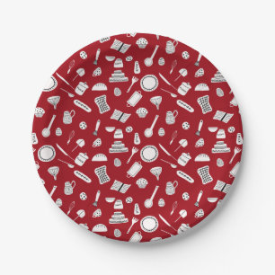 Plato De Papel Cocina Retro Rojo